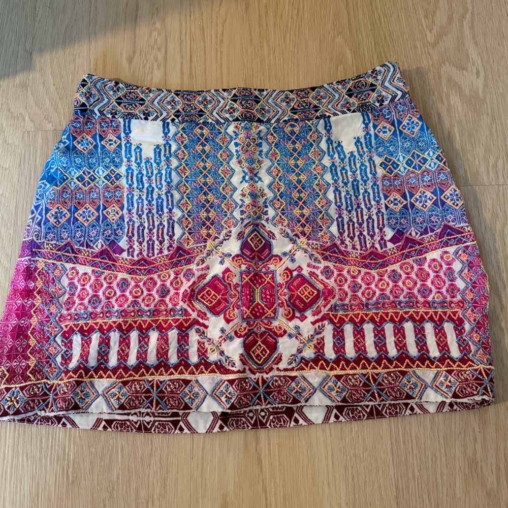 Rococo Sand Blue & Pink Printed Mini Skirt